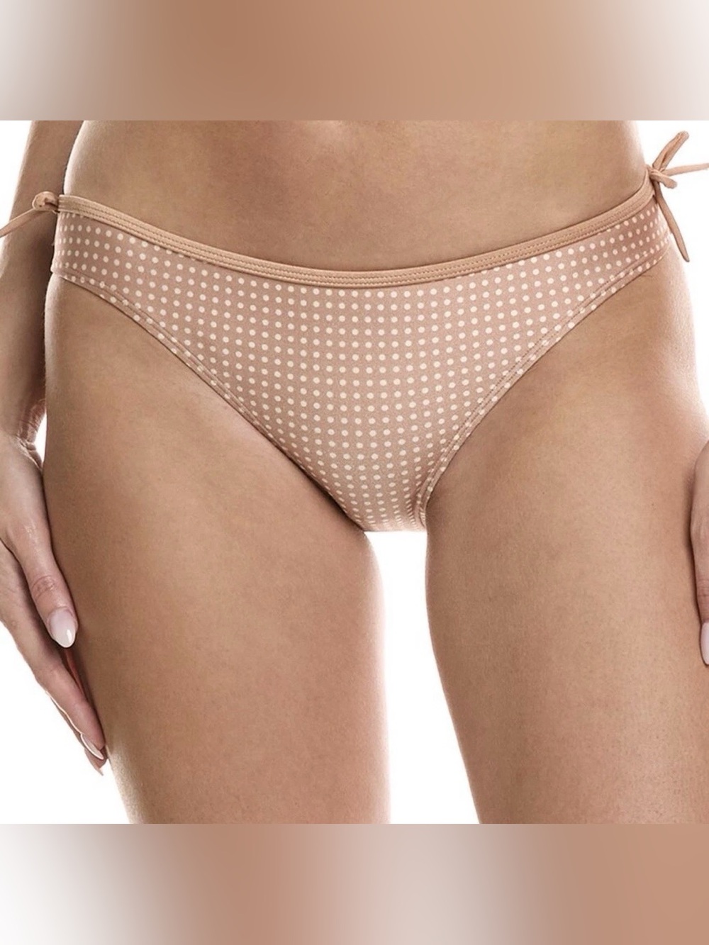SOLID & STRIPED Nude and White Polka Dot Bikini Bottom